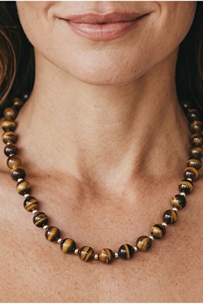 NBS Beautiful Naturel Stones قلادة نسائية من الحجر الطبيعي بلون ذهبي عين النم...