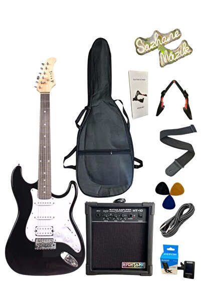 Sazhane Siyah HSS Elektro Gitar Full Set-E.Gitar-Stand-Amfi-Kablo-Kılıf-Tuner...
