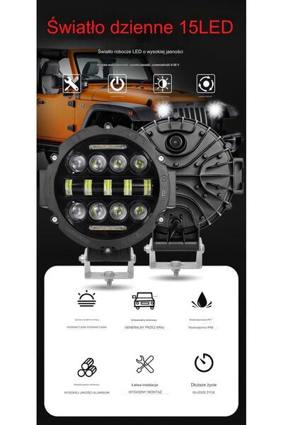 TT Technology Proiector de lucru 7 inch, halogen, cu LED DRL, 12V 24V, 80W, l...
