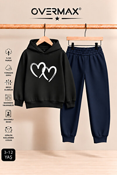 OVERMAX Double Heart Printed Children's Hooded Sweatshirt Tracksuit Set – Age...