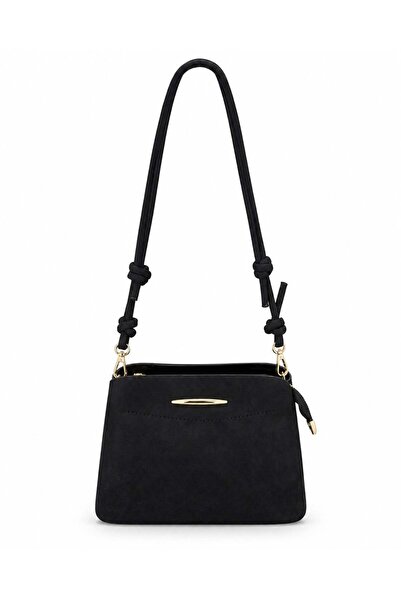Madamra Black Suede Women's Knot Detailed Strap Daily Shoulder Bag Stylish Ba...