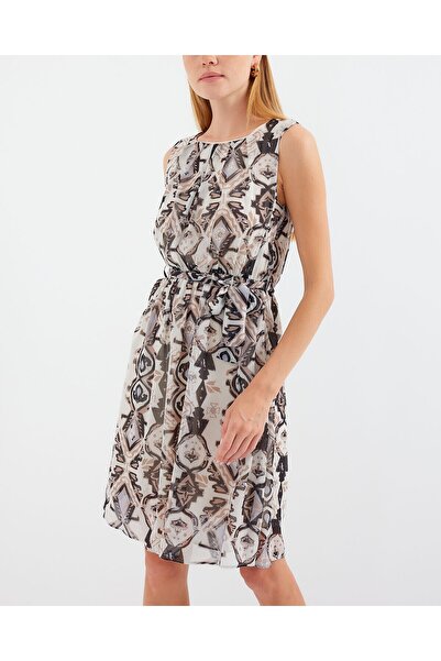Modamorfo 2501 Patterned Zero Sleeve Chiffon Dress - Black