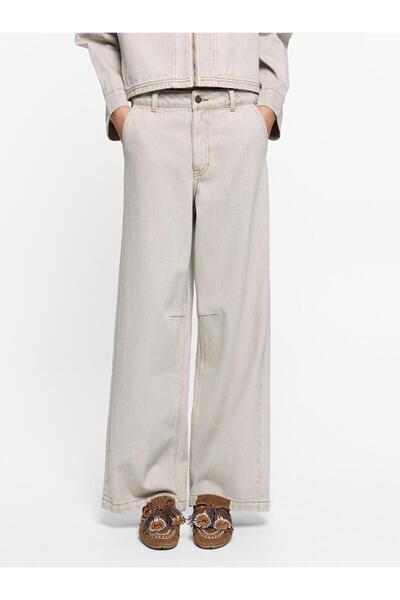 PARFOIS Kadın %100 Pamuklu Geniş Paça Denim Pantolon