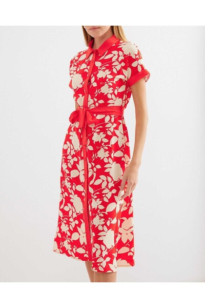 Modamorfo 2455 Patterned Shirt Dress - Red