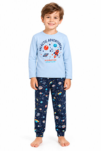aden kids erkek çocuk pamuklu çocuk uzun kollu ince pijama takımı
