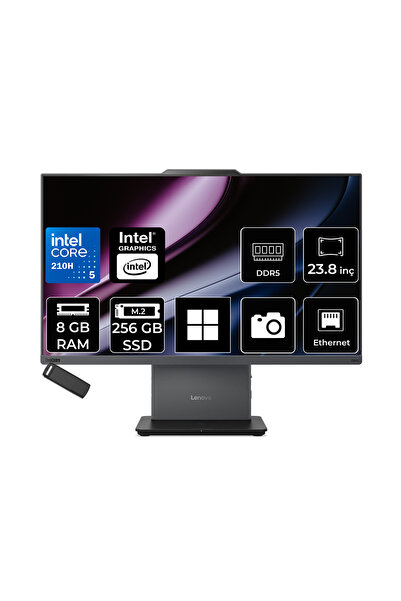 LENOVO ThinkCentre Neo 50A Gen 5 Intel Core 5 210H 8GB RAM 256GB SSD 23.8" FHD 99% sRGB Win11 Pro 12SC004GTRP401 Luna Grey All In One Bilgisayar + PER4 USB Bellek