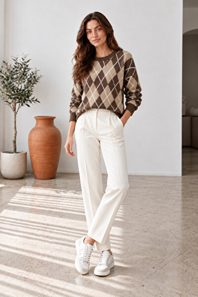 unika boutique Γυναικείο πλεκτό πουλόβερ με λαιμόκοψη με σχέδιο μπακλαβά