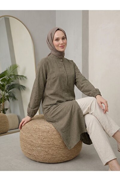 Foremia Hakim Yaka Kraşlı Kupra Tunic-Khaki