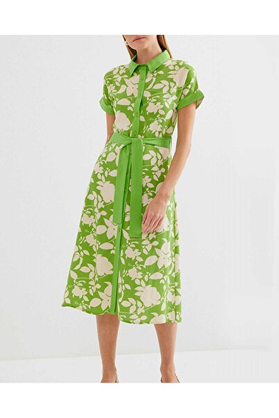Modamorfo 2455 Patterned Shirt Dress - Green