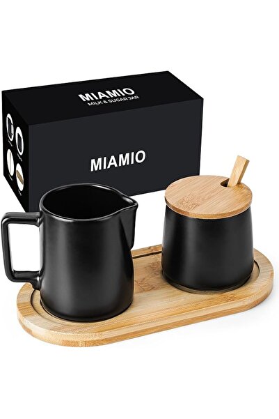MIAMIO -Sugar and Cream Coffee Serving Set/Ceramic Milk & Sugar Set (Black)