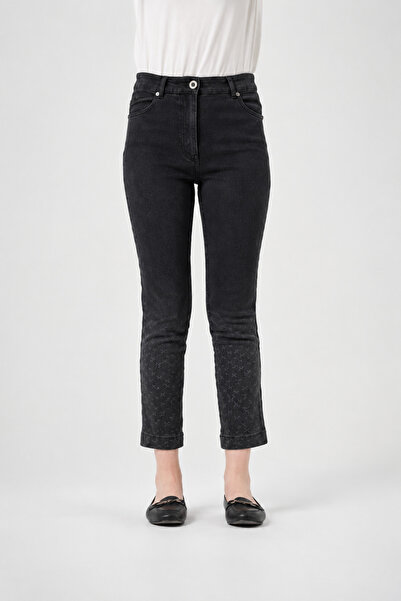 MissWhence Embroidered-Hem Stretch Denim Trousers