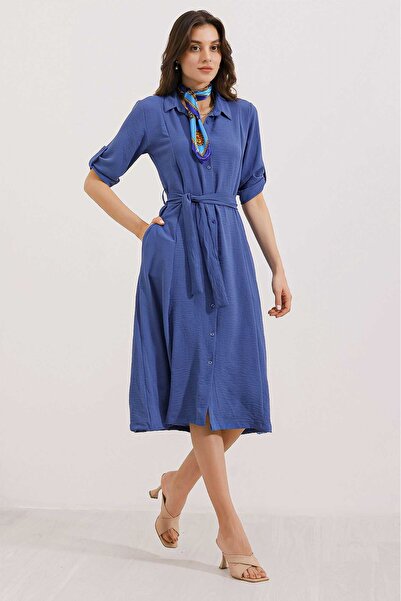 Modamorfo Women's Indigo Belted Shirt Dress 2442