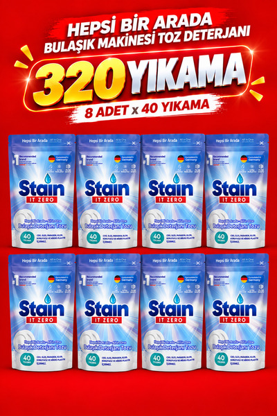 Stain İt Zero Hepsi Bir Arada Toz Bulaşık Makinesi Deterjanı & Güçlü Temizlik...