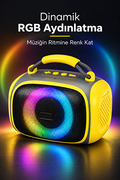 Omaze Taşınabilir Bluetooth Hoparlör RGB Işıklı Şarjlı Kablosuz Mini Ses Bombası Tutma Saplı Speaker