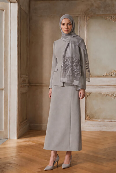 ARMANDA Silk Camellia Pattern Shawl - Dark Gray
