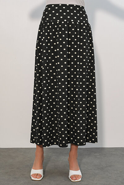 Modamorfo Women's Polka Dot Long Skirt 8084 - Black