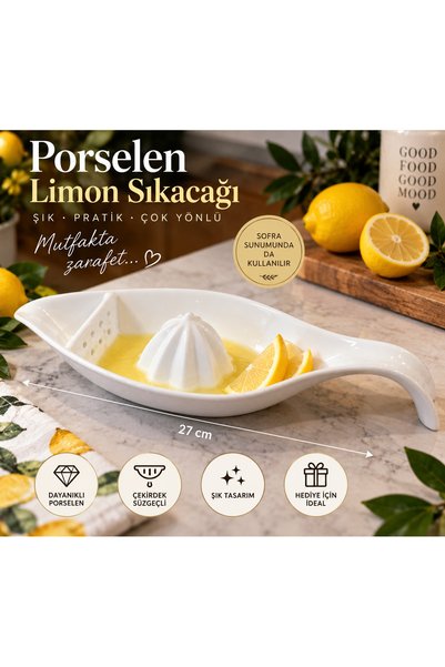 Atak Hediyelik Porcelain Lemon Squeezer with Core Strainer for Serving and Pr...