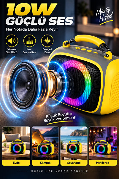 Omaze Taşınabilir Bluetooth Hoparlör RGB Işıklı Şarjlı Kablosuz Mini Ses Bombası Tutma Saplı Speaker
