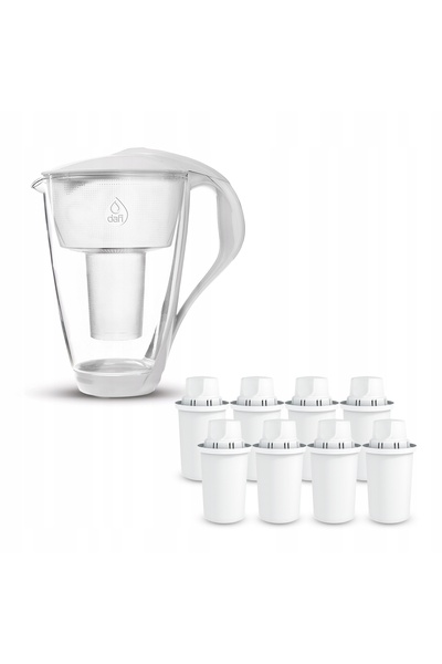 Dafi Carafă filtrantă din sticlă CRYSTAL LED albă 8 cartușe Clasic