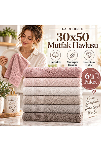 LA MEHSER Pamuklu Yüksek Emici 6'lı 30x50 Mutfak Havlusu Kurulama Bezi