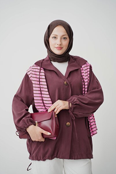 QUWİQ Kadın Kolu ve Eteği Büzgülü Cepli Oversize Ceket