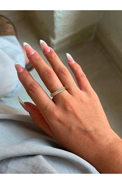 ANKA JEWELLRY خاتم نسائي من الفولاذ - خاتم ذهبي اللون مزدوج الصفوف مرصع بحجر ...