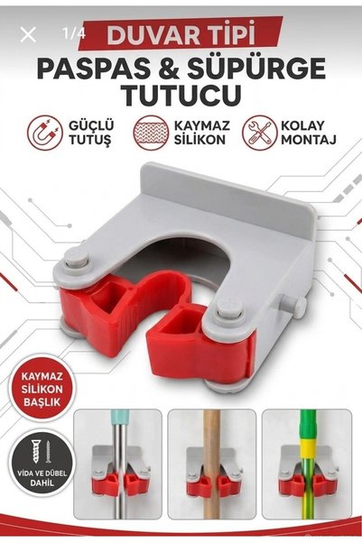 ARMÜZ Duvar Tipi Paspas ve Mop Tutucu Askı - Silikon Kaymaz Başlıklı Banyo & ...
