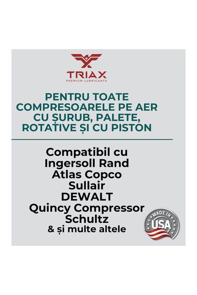 Triax Ulei full sintetic pentru compresoare de aer cu șurub, cu palete și cu piston, Kompressor MV ISO 46 SAE 20, bidon de 946 ml