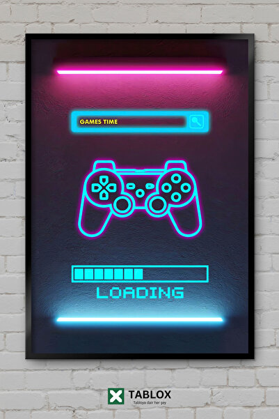 TABLOX Game Time Gamer Neonski zidni poster u okviru, dekorativna MDF slika