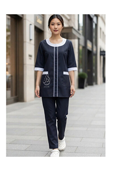 ABSHIR Housemaid Uniform/Khadama/Nanny Uniform Set, with 3/4 Sleeves and Trousers, with Front Pockets.COTTON