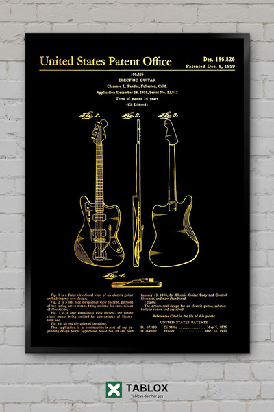 TABLOX Patent za gitaru, crtež gitare, poster muzičkog instrumenta, ukrasna M...