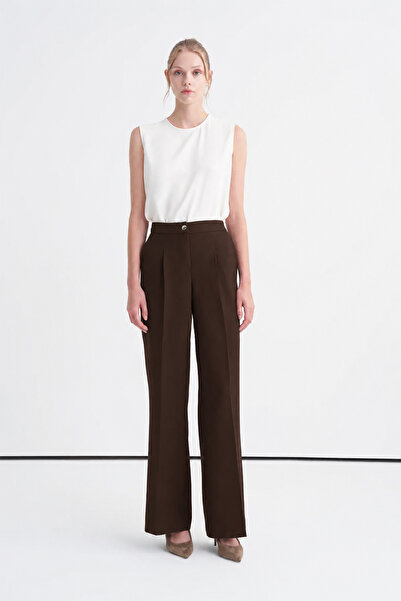 Zühre Pleated High Waist Spanish Flare Brown Trousers 0290