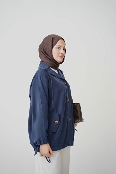 QUWİQ Kadın Kolu ve Eteği Büzgülü Cepli Oversize Ceket