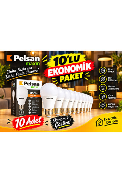 PELSAN ELEKTRİK Pelsan LED Lamba 6500K Beyaz Işık 10'LU EKONOMİK PAKET