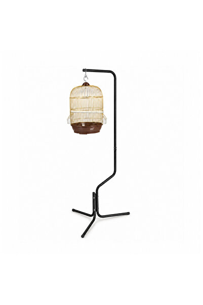 Dayang Round Gold Bird Cage with Black Floor Hanging Stand Set - 33x53 cm Cag...