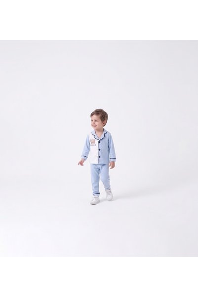 PoliFoni Babies Damla Desen Ayicik Collared Pajama Set 12 Months, 2Y, 3Y Men'...