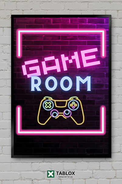 TABLOX Igraonica Gamer Neonski Zidni Poster Uramljeni Dekorativni MDF Slikarstvo