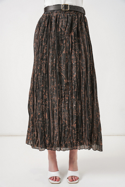 Modamorfo Women's Belted Patterned Skirt 8074 - Smoked