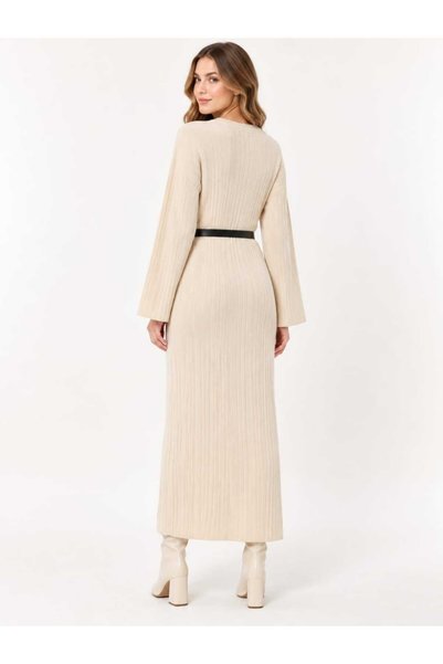 ASEZ BUTİK ZERAFETİN ADRESİ Asez Boutique Women's Belted Long Sleeve Ribbed Knit Long Dress