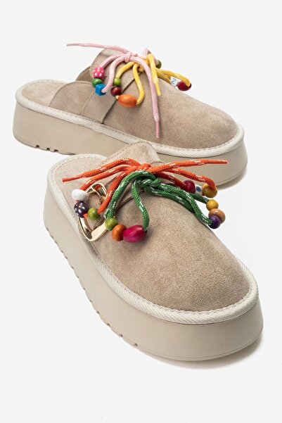 Zeynep Sıradağlı Denise Women's Faux Leather Slippers Beige Suede