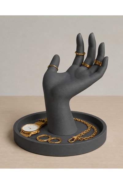 BESA3DPrototype Hand Figurine Jewelry Stand and Organizer with Tray – Holder for Rings, Necklaces, Bracelets, and Watches
