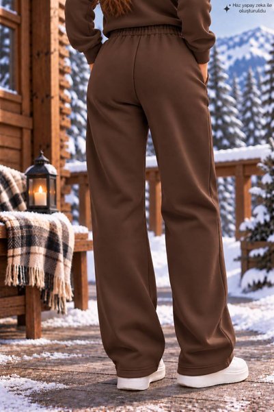caddekombin Women's Plain Unprinted Sweatpants - Wide Leg High Waist Knitted Bottoms with Pockets