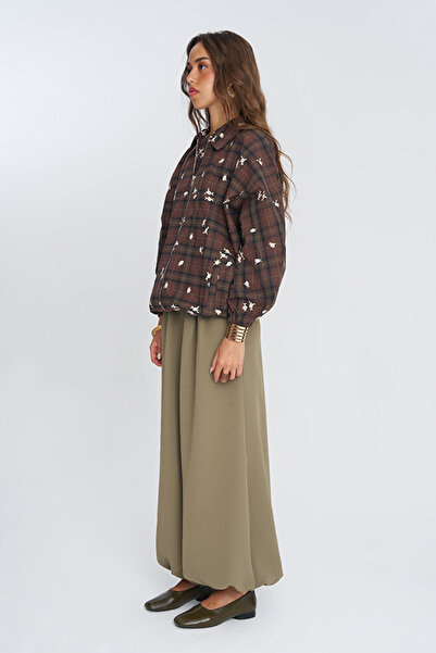 Orfeo Negro Women's Floral Embroidered Plaid Zipper Jacket