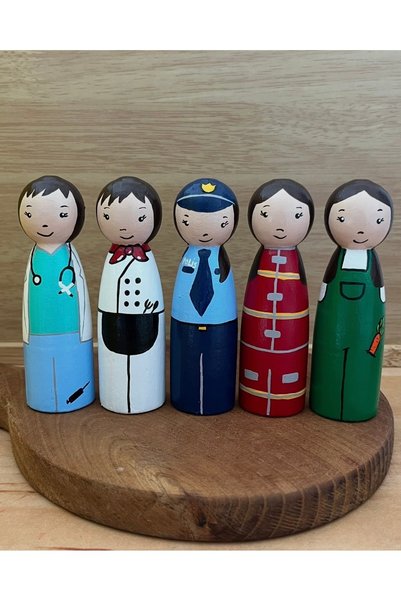 Alf Wood 5’li Kadın Meslek Ahşap Figürleri- peg bebek- montessori