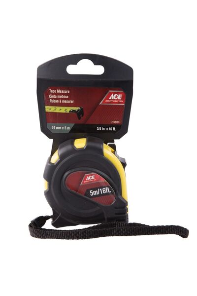 ACE Rubber Grip Tape Measure (19 mm x 5 m, Black & Yellow)