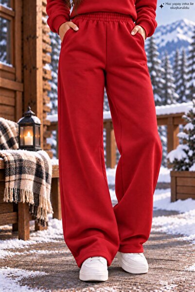 caddekombin Women's Plain Unprinted Sweatpants - Wide Leg High Waist Knitted ...