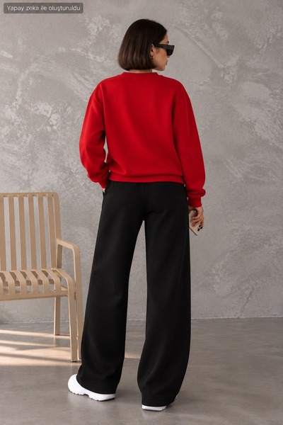 caddekombin Women's Plain Unprinted Sweatpants - Wide Leg High Waist Knitted Bottoms with Pockets