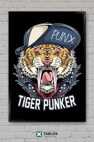 TABLOX Tiger Kaplan oblačen u punk stilu, poster u ukrasnom okviru, dekorativ...