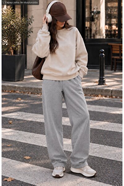 caddekombin Women's Wide Leg Loose-Fit Sweatpants - High-Waisted Plain Sports...