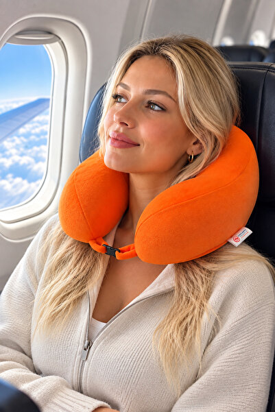 VİSCOHAPPY Orthopedic Professional 100% Visco Travel Pillow, (Orange) Visco N...